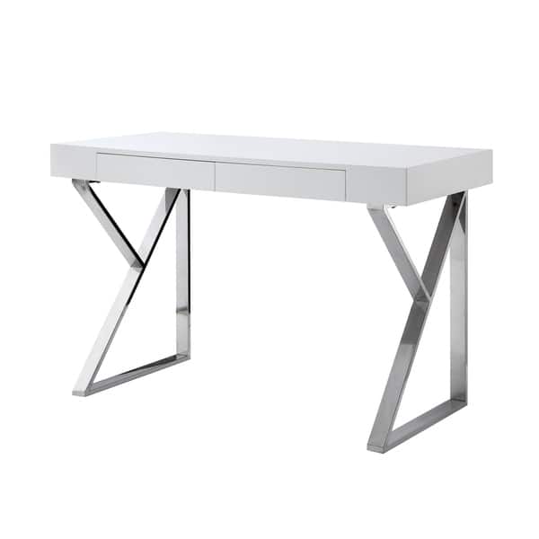 Shop Jennifer High Gloss Modern Desk With Polished Metal Base On