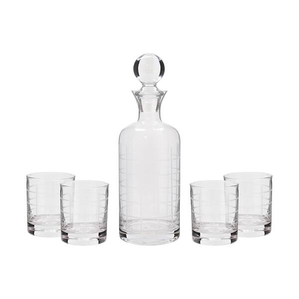 Fifth Avenue Decorative Linear Glass 5Piece Whiskey Decanter and