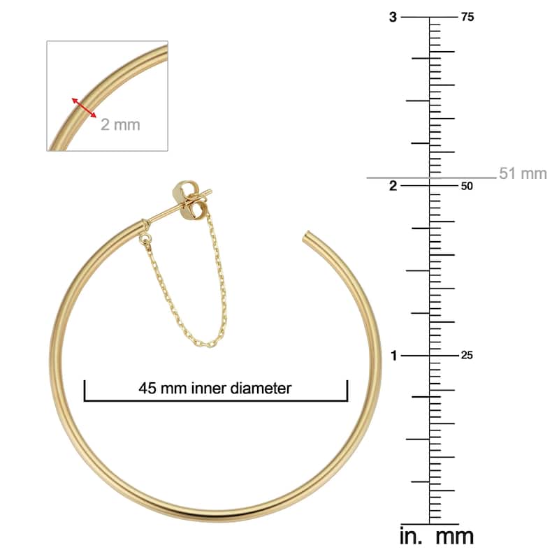 14k Yellow Gold 2x45 millimeter Chain Open Hoop Earrings