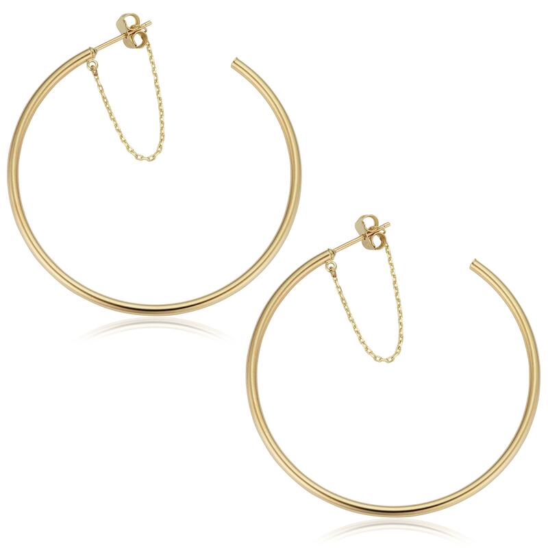 14k Yellow Gold 2x45 millimeter Chain Open Hoop Earrings