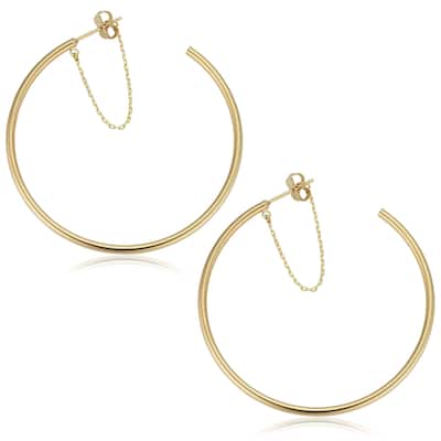 14k Yellow Gold 2x45 millimeter Chain Open Hoop Earrings