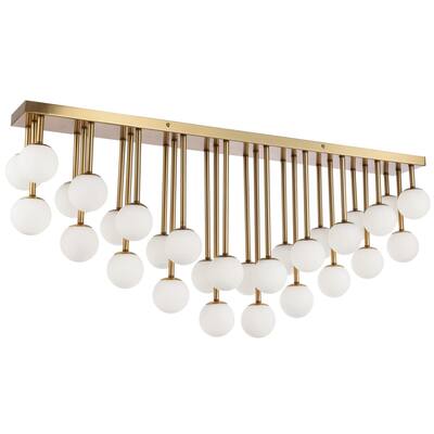 30 Light Halogen Flush Aged Brass with White Glass