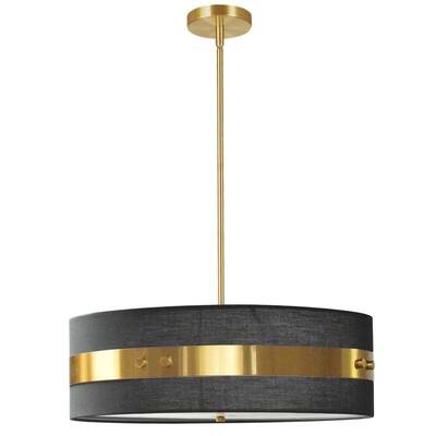 4 Light Incandescent Pendant Aged Brass with Black Shade