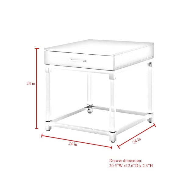 Alvaro High Gloss End Table with Acrylic Legs and Metal Base