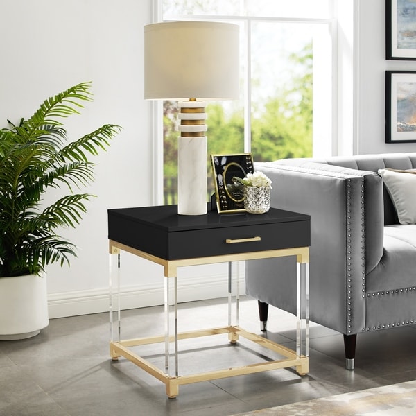 Alvaro High Gloss End Table with Acrylic Legs and Metal Base. Opens flyout.