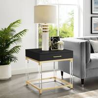 Alvaro High Gloss End Table with Acrylic Legs and Metal Base