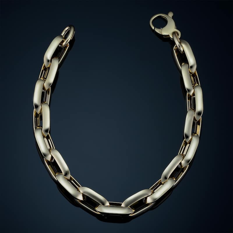 Men's 14k Yellow Gold 10 millimeter Oval Rolo Link Bracelet (8.5 inches)