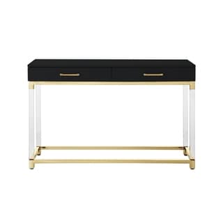 Inspired Home Alvaro High Gloss Console Table with Acrylic Legs and Metal Base (Black-Gold)