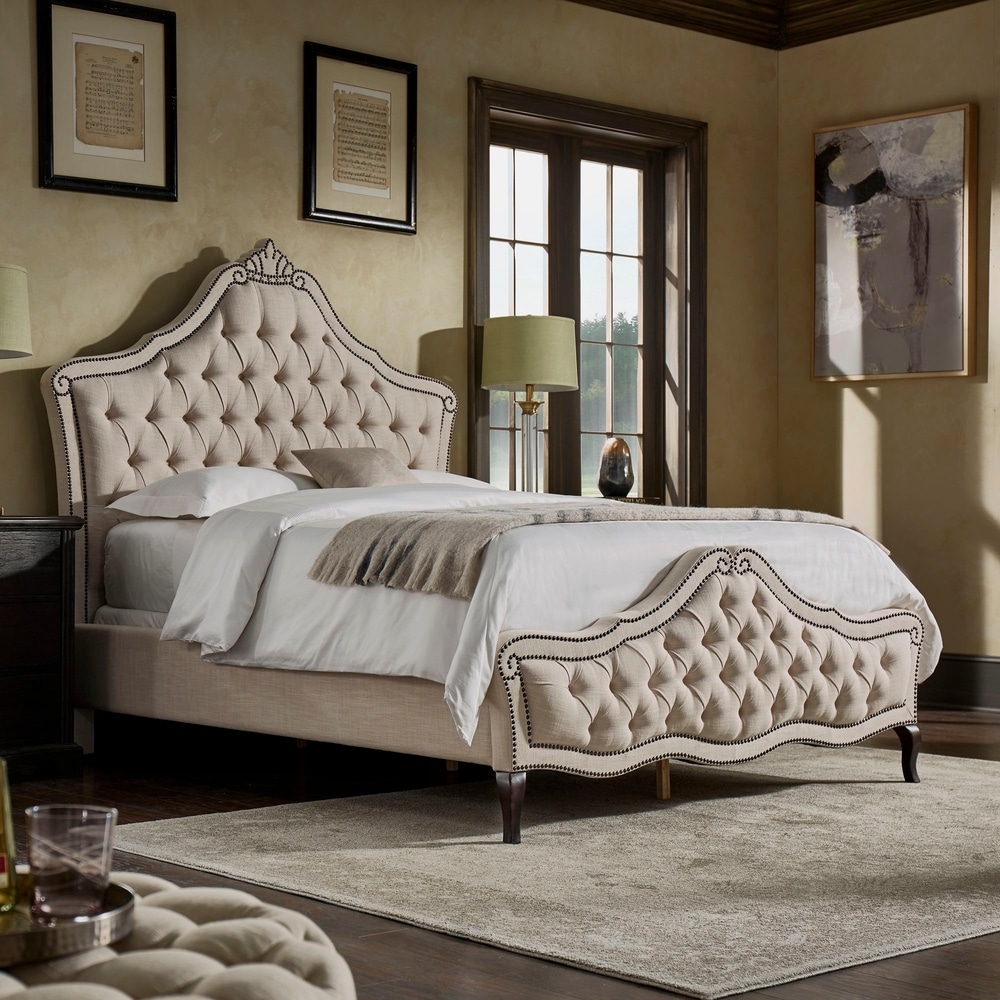 Gracewood Hollow Raval Tufted Scroll Bed with Nailhead Trim