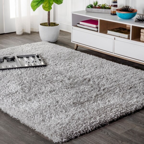 Shop Jonathan Y Aydin Solid Plush Shag Gray Area Rug - On Sale - Free 