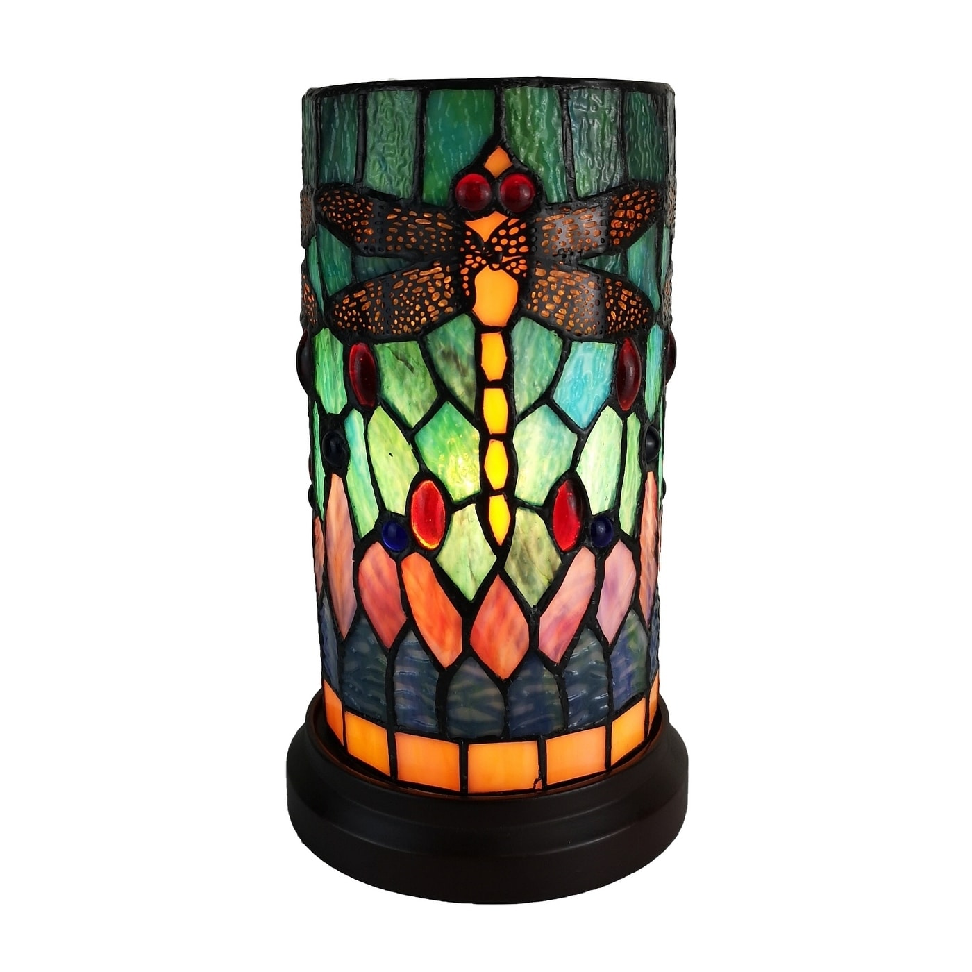 Shop Tiffany Style Accent Lamp 10 Tall Stained Glass Dragonfly Floral Nightstand Living Room Bedroom Gift Am270accb Amora Lighting Overstock 28416048