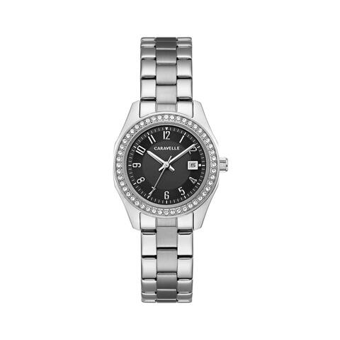Caravelle Designed by Bulova Women's 43M121 Stainless Crystal Bezel Black Dial Bracelet Watch