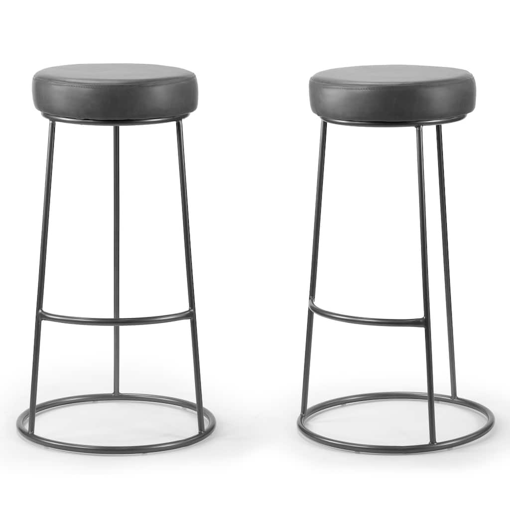 Set of 2 Amie Grey Backless Bar Stool with Gunmetal Grey Frame