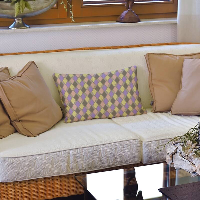 Retro Diamonds Lumbar Pillow - Brown Pastel - Faux Suede