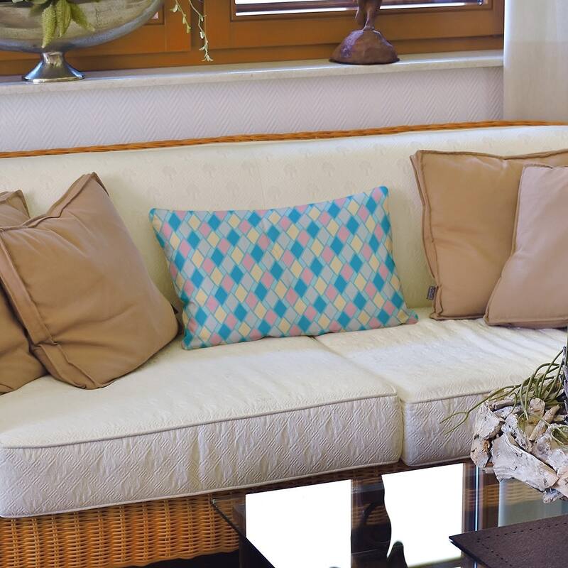 Retro Diamonds Lumbar Pillow - Blue Pastel - Linen