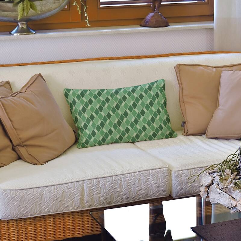 Retro Diamonds Lumbar Pillow - Green - Linen