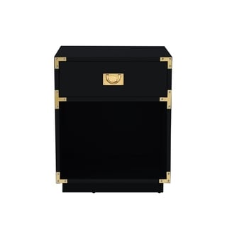 Inspired Home Yaya Side Table Nightstand High Gloss with Metal Corner Brackets (Black)