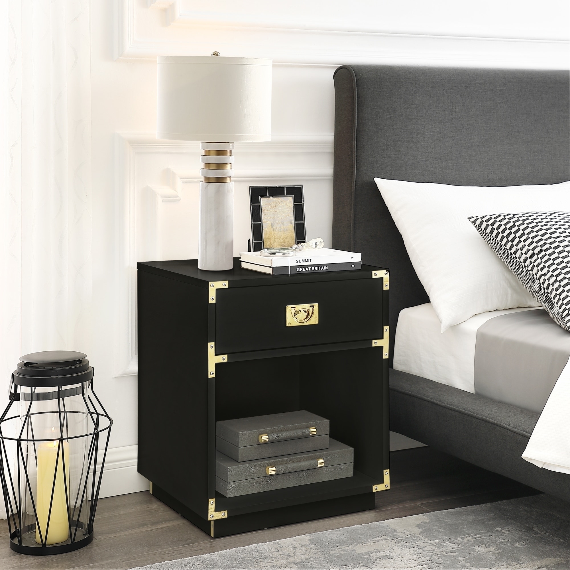 Shop Yaya Side Table Nightstand High Gloss With Metal Corner Brackets Overstock 28416409