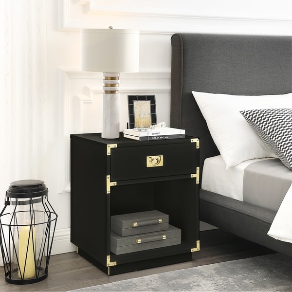 Yaya Side Table Nightstand High Gloss with Metal Corner Brackets