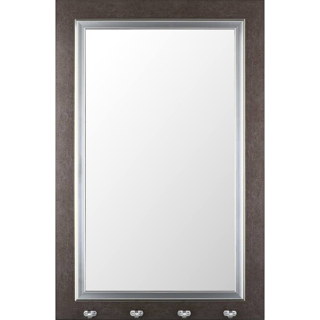 Framed Decorative 22X35 Entryway Mirror with Hooks,Silver,Rectangle - Silver
