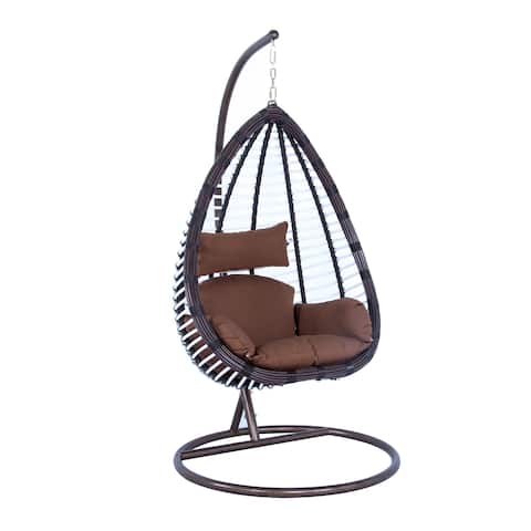 LeisureMod Indoor Outdoor Wicker Hanging Egg Swing Chair in Brown