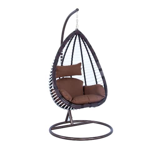 Billa Outdoor Wicker Hanging Brown Egg Swing Chair by Havenside Home