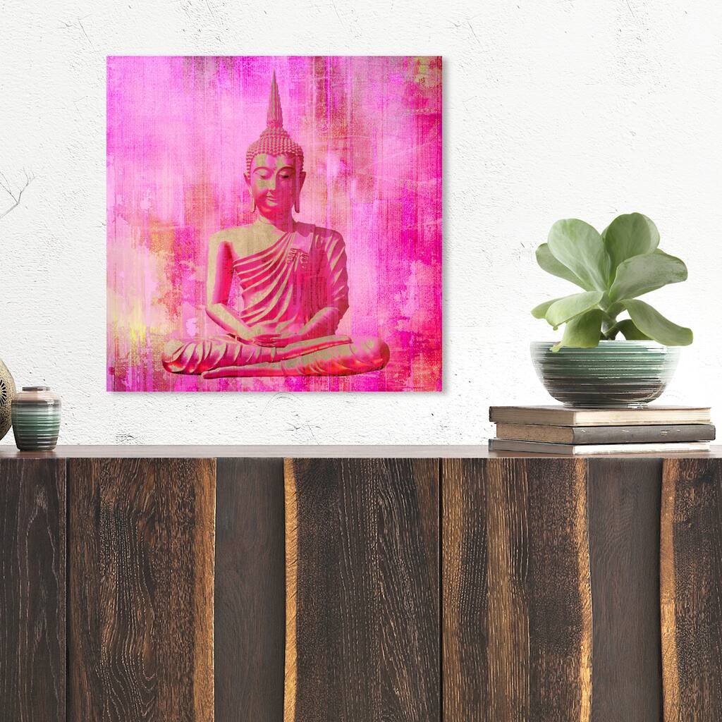 Oliver Gal 'Buddha Pink' Spiritual and Religious Wall Art Canvas Print - Pink, Orange