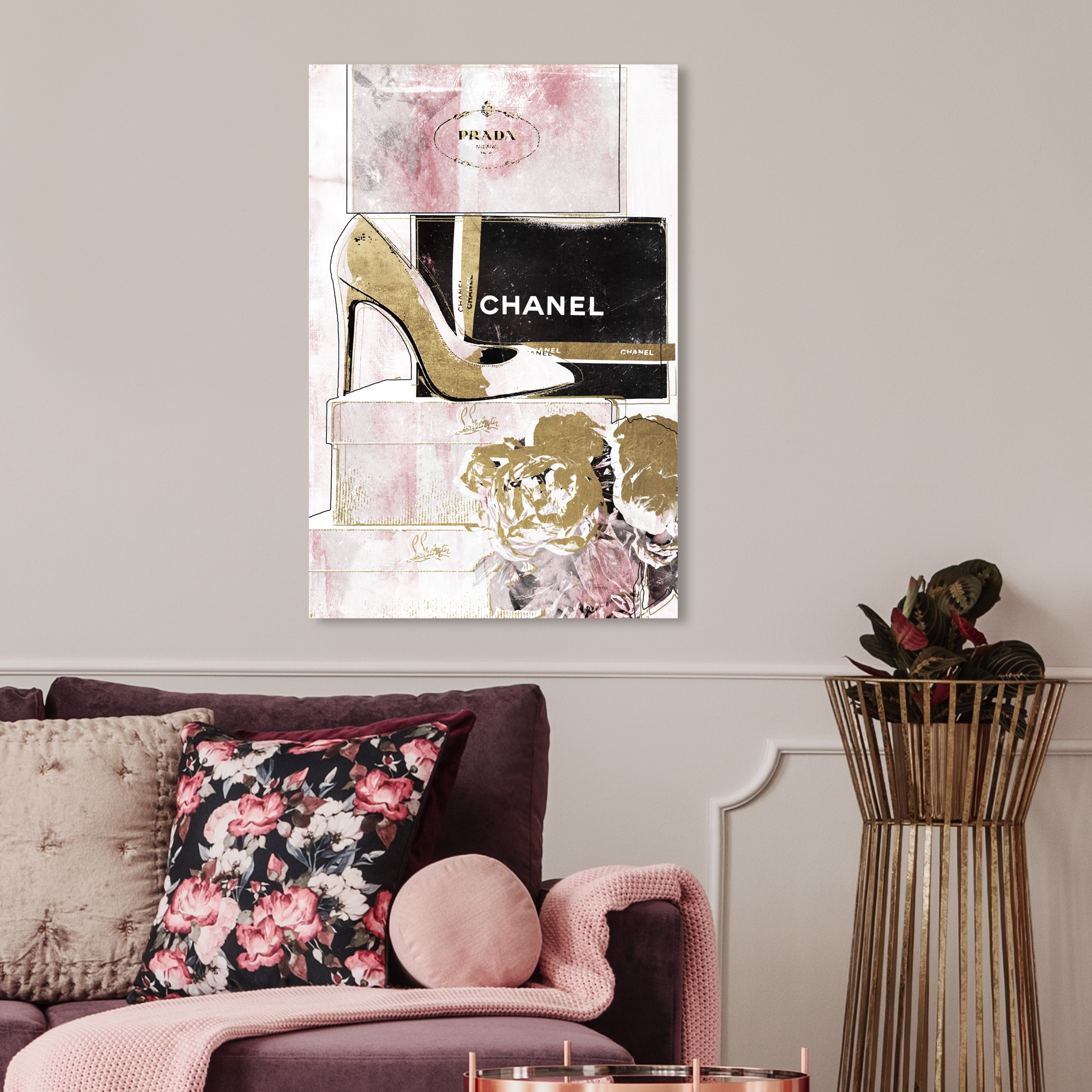 Oliver Gal 'Luxury Stacked Shoes Rose' Fashion and Glam Wall Art Canvas  Print - Gold, Pink