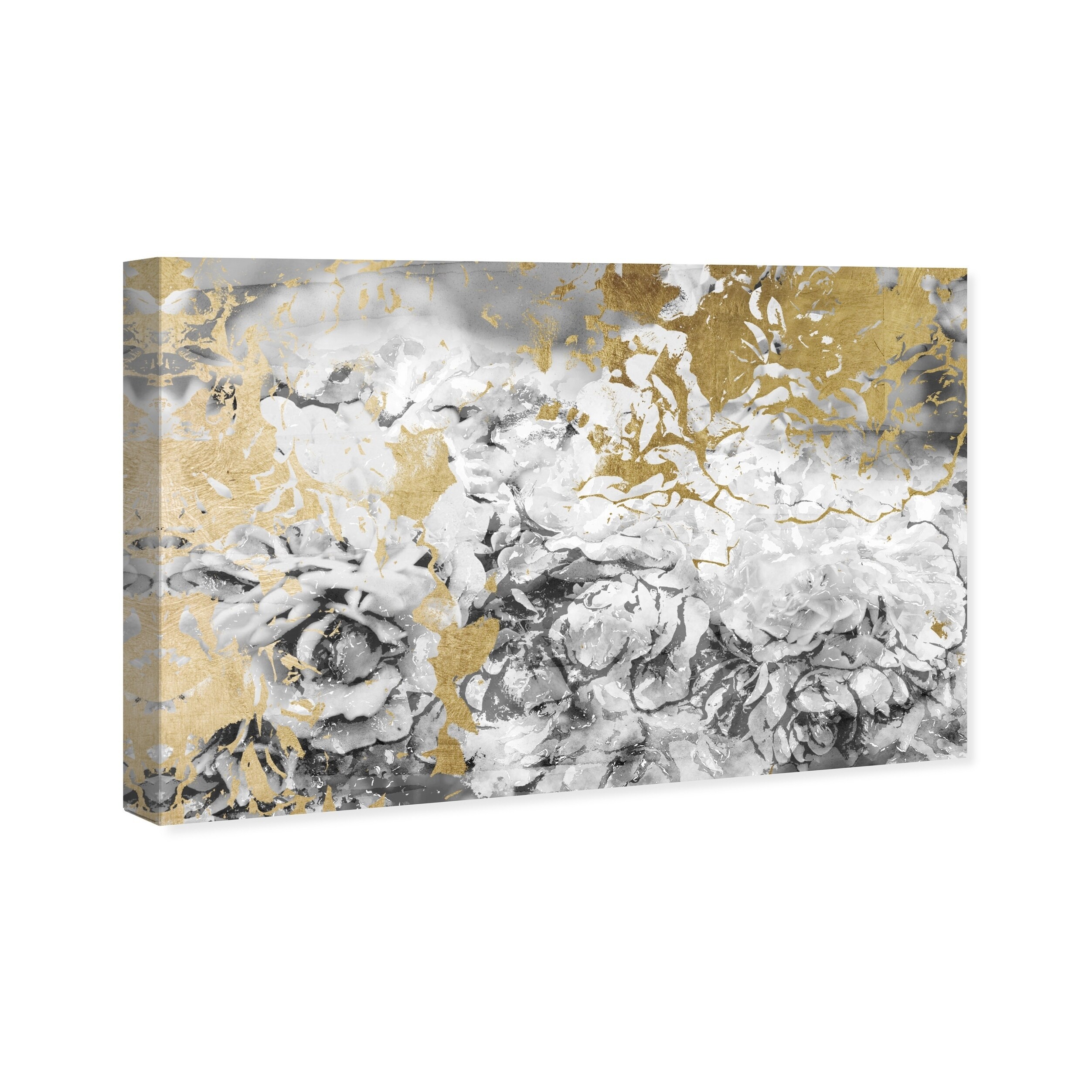 Oliver Gal 'Silver and Gold Camellias' Abstract Wall Art Canvas Print -  Gray, Gold