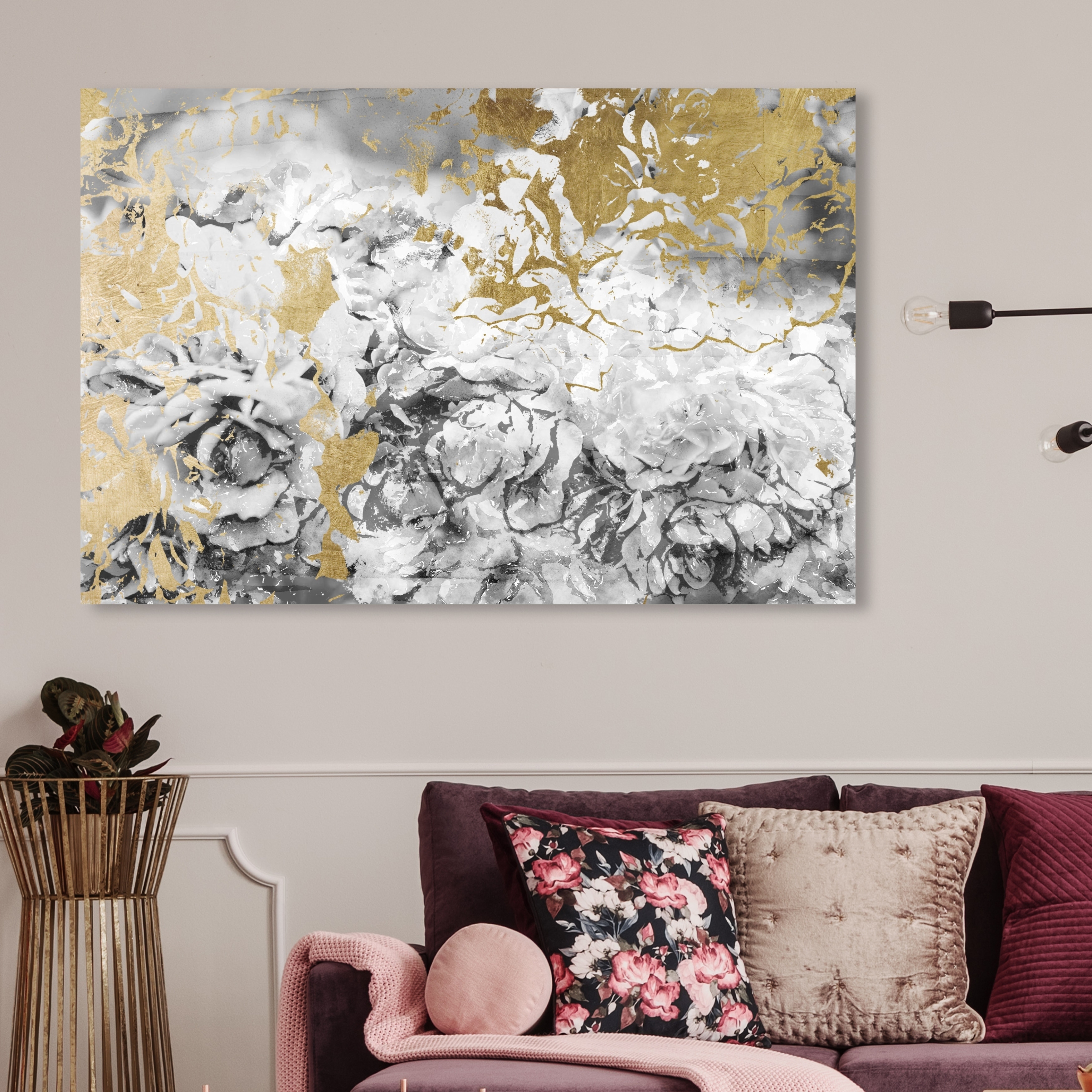 Oliver Gal 'Silver and Gold Camellias' Abstract Wall Art Canvas