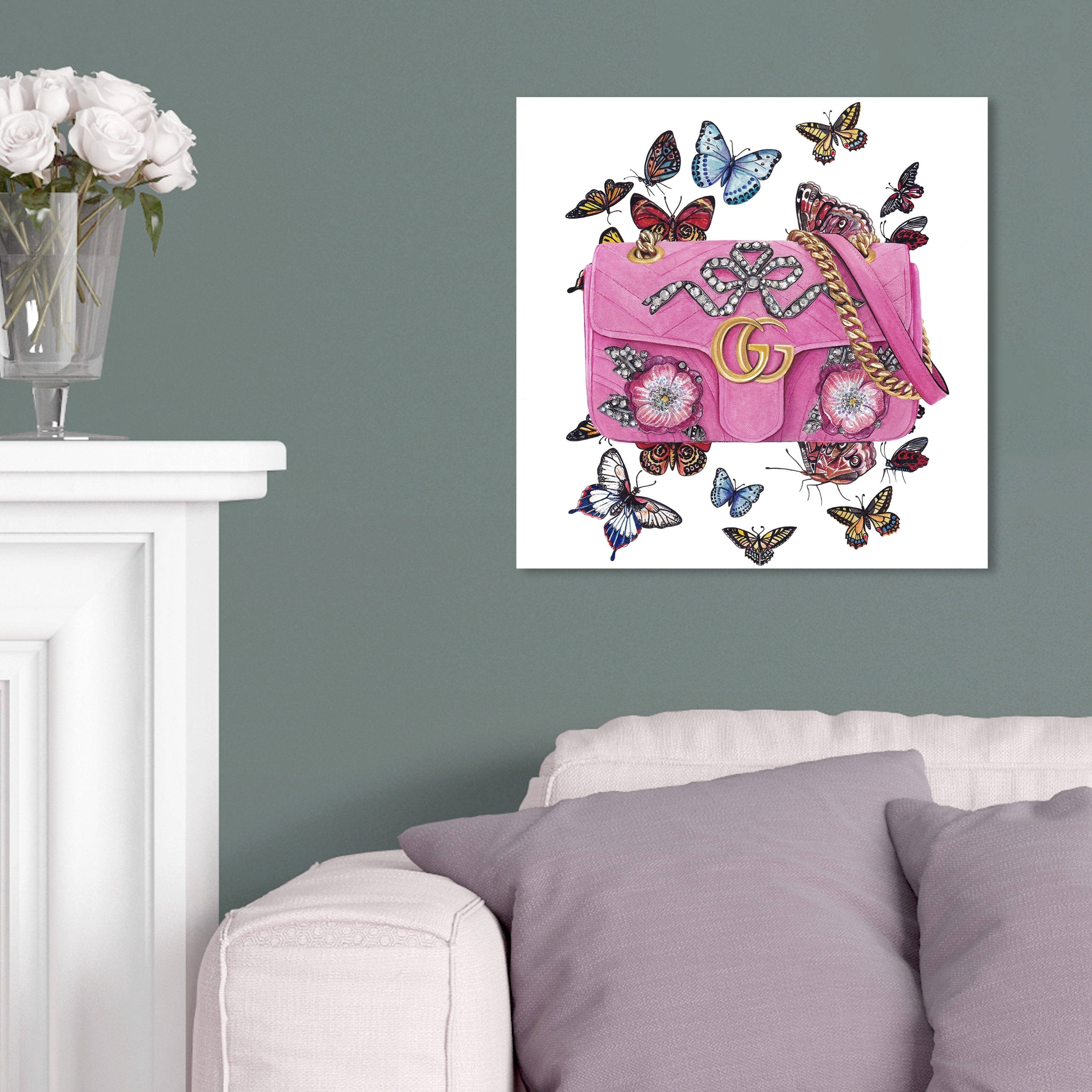 Oliver Gal 'Doll Memories - Butterfly Bag' Fashion and Glam Wall Art Canvas  Print - Pink, Gold