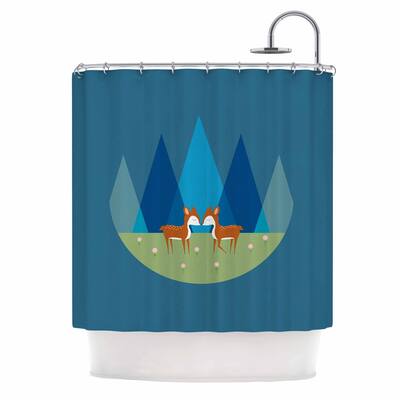 Cristina Bianco Design "Cute Baby Deer Illustration" Blue Green Shower Curtain