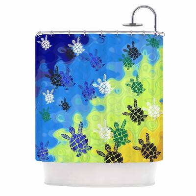 Catherine Holcombe "Ocean Freedom" Blue Green Coastal Animals Mixed Media Illustration Shower Curtain