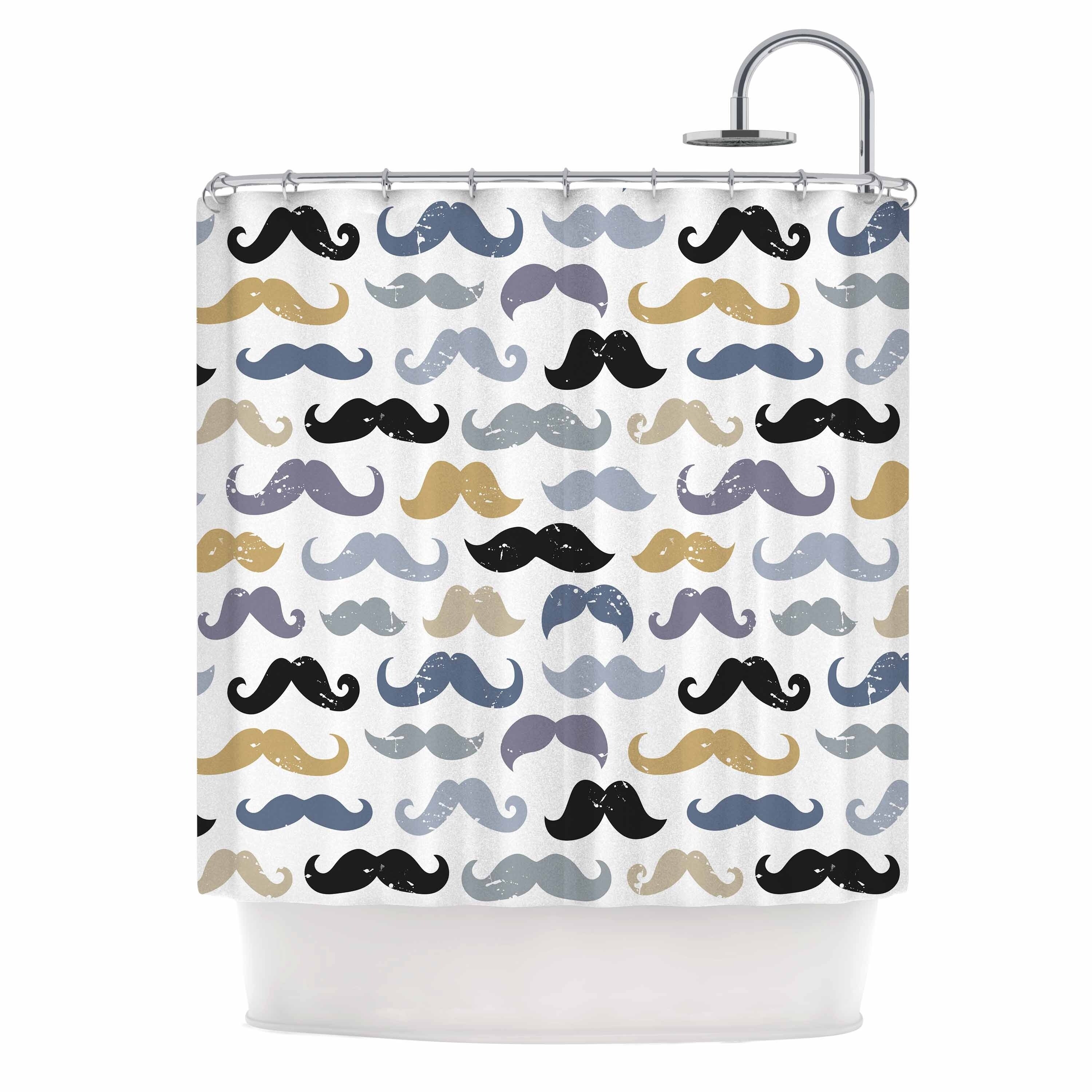 Shop Daisy Beatrice Mustaches Slate Blue Gold Shower Curtain