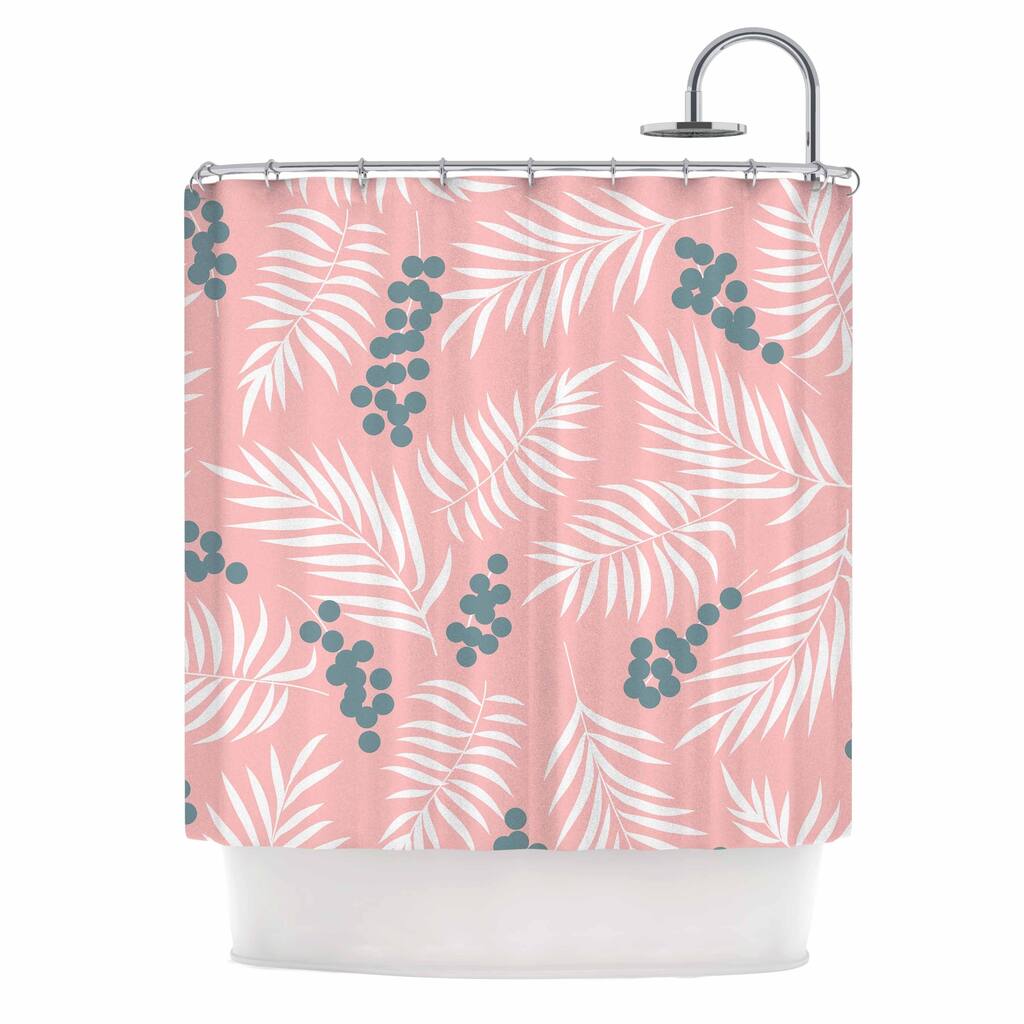 Cafelab "Mistletoe On Pink" Pink White Floral Pattern Mixed Media Vector Shower Curtain