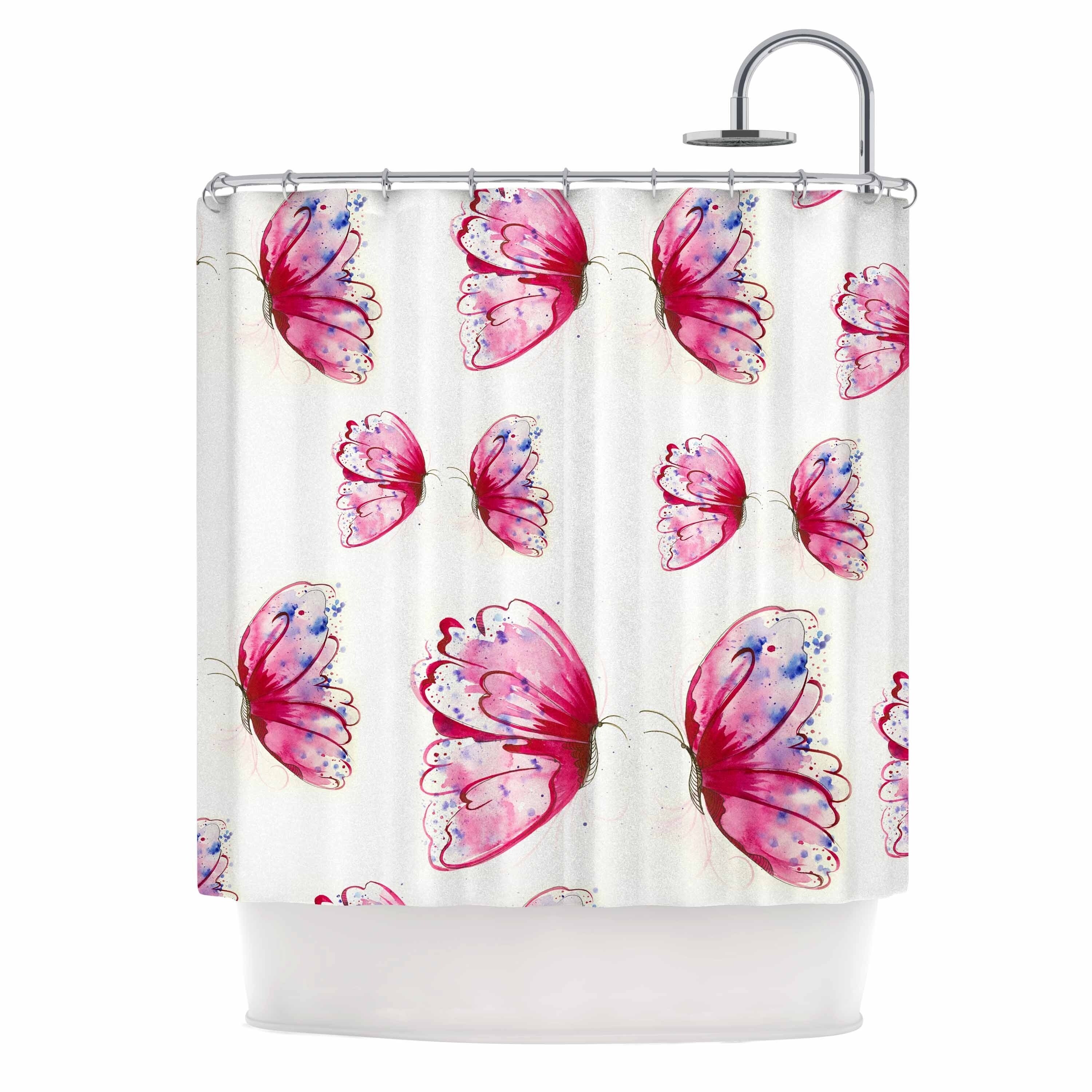 69 x 70 Shower Curtain Kess InHouse Tiny September Flamingo Pink Black Digital