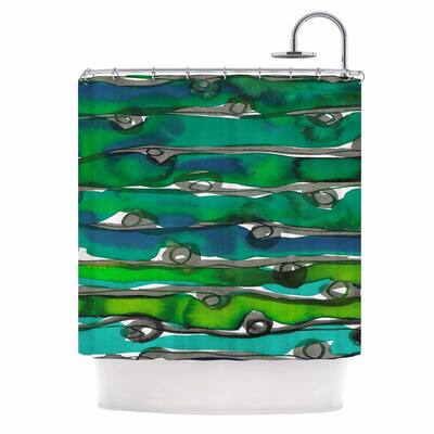 Miranda Mol "Emerald Waves" Green Teal Abstract Stripes Watercolor Painting Shower Curtain