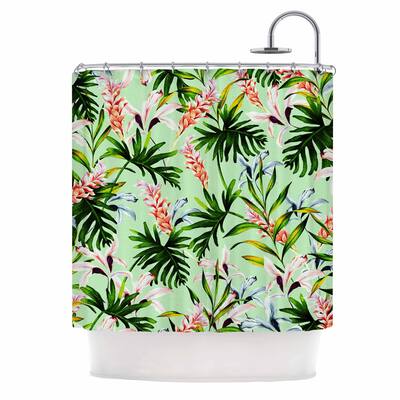 mmartabc "Green Tropical Jungle" Green Pink Illustration Shower Curtain