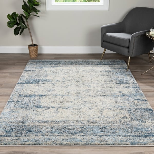 Addison Tobin Distressed Trellis Blue Area Rug - Bed Bath & Beyond ...