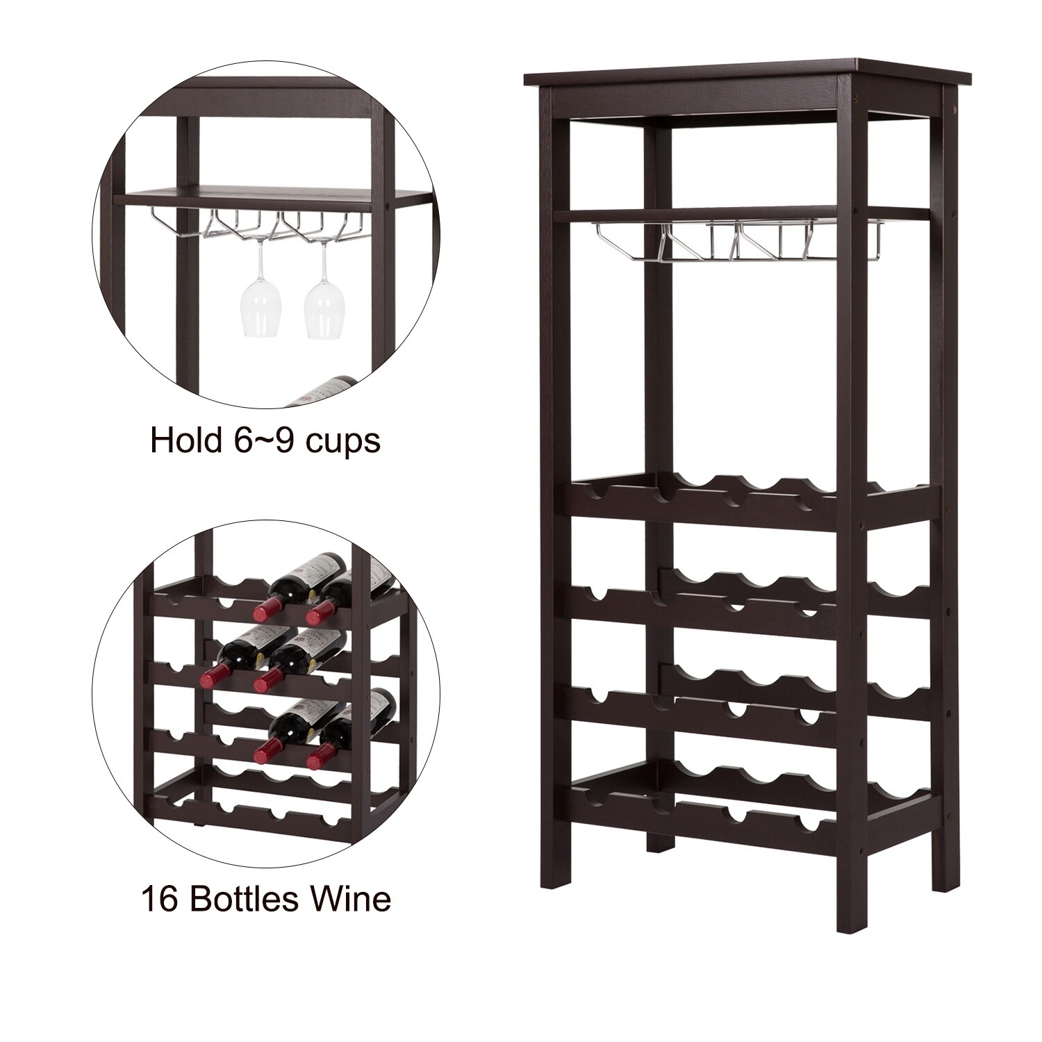 Shop Black Friday Deals On Kinbor Wine Rack 4 Tire Free Standing Glass Holder Storage Display Shelf With Hanger Overstock 28420137 Wood