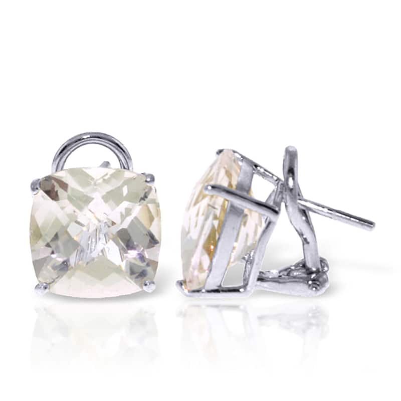 7.2 CTW 14K Solid Gold French Clip Earrings Natural White Topaz Gemstone - White