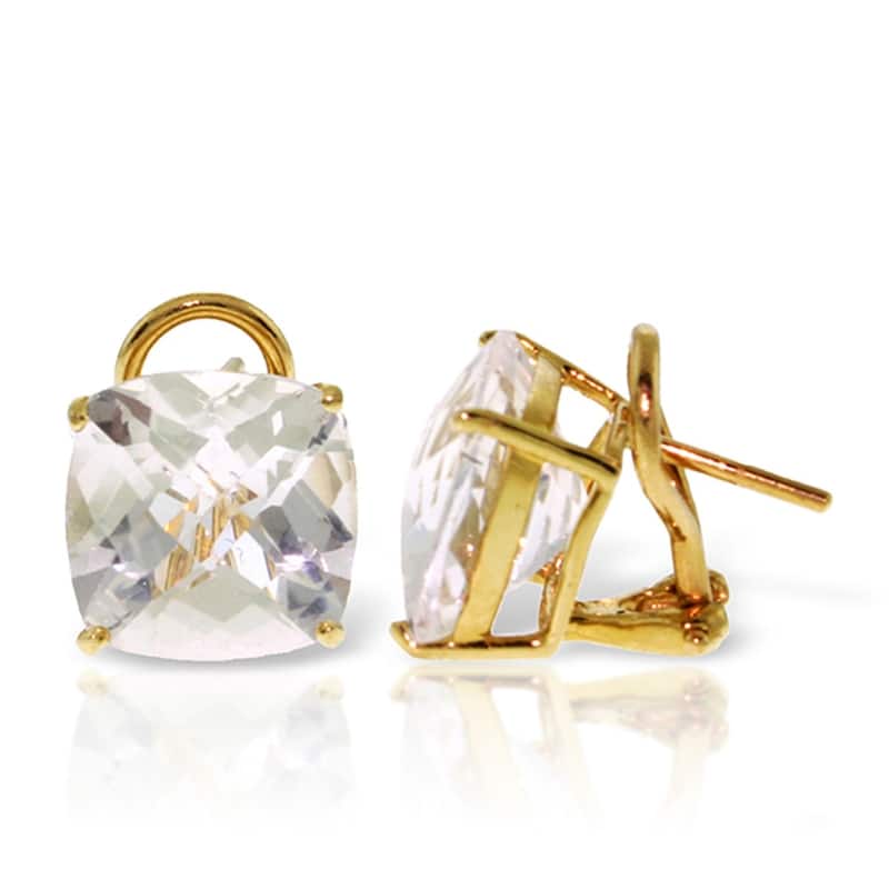 7.2 CTW 14K Solid Gold French Clip Earrings Natural White Topaz Gemstone - Yellow