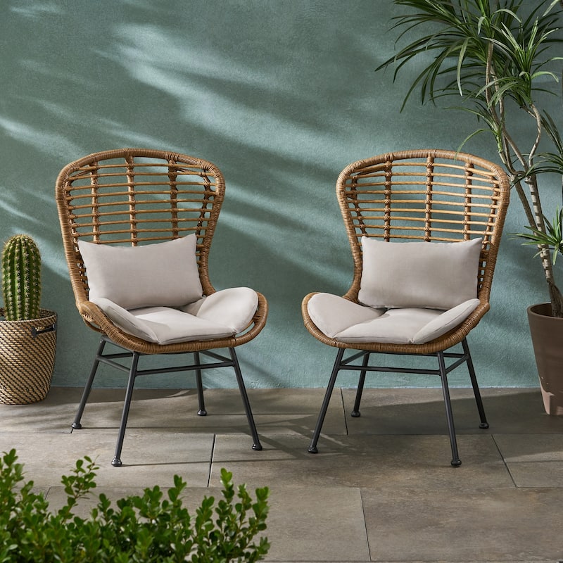 La Habra Outdoor Wicker Club Chairs (Set of 2) by Christopher Knight Home - Light Brown+Black+Beige