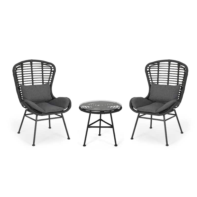 La Habra Boho 3-pc. Wicker Patio Chat Set by Christopher Knight Home - Gray+Black+Dark Gray