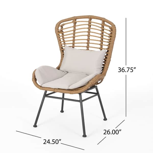 dimension image slide 2 of 4, La Habra Boho 3-pc. Wicker Patio Chat Set by Christopher Knight Home