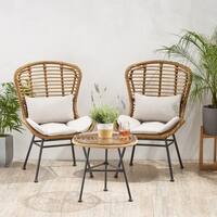 La Habra Outdoor Modern Boho 2 Seater Wicker Chat Set with Side Table by Christopher Knight Home