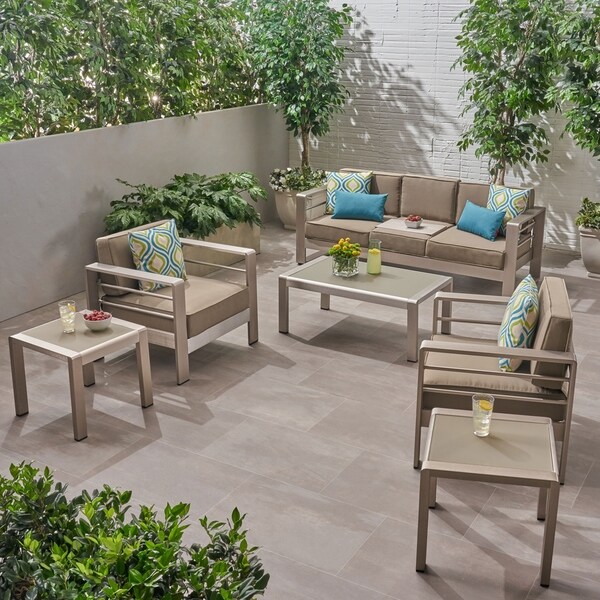 Shop Cape Coral Outdoor 5 Seater Aluminum Sofa Chat Set with 2 Side
