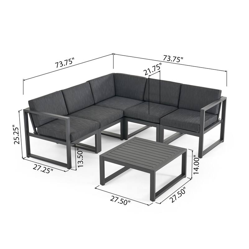 Navan Outdoor 9 Seater Aluminum Sectional Sofa Set with Mesh Chaise Lounges by Christopher Knight Home