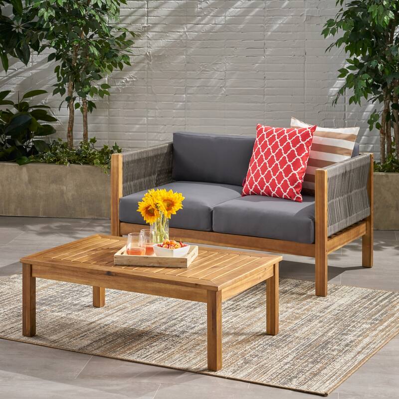 Laurel Modern Outdoor Acacia Wood Loveseat Set by Christopher Knight Home
