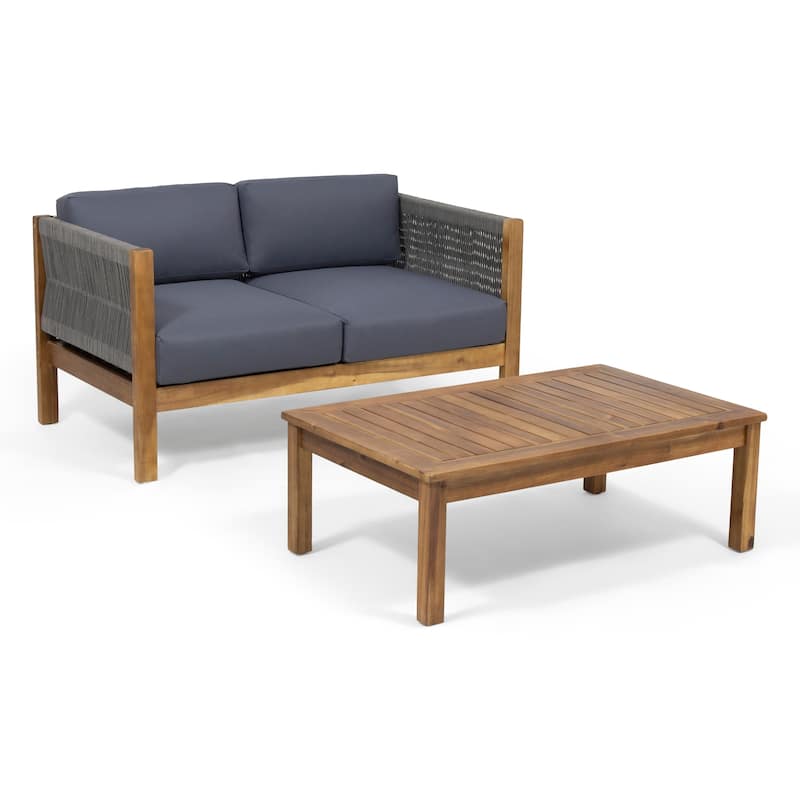Laurel Modern Outdoor Acacia Wood Loveseat Set by Christopher Knight Home - Teak Finish+Gray